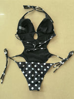 S - XL Polka Dots Halter High Leg Cut One Piece Swimsuit Women Swimwear Female Backless Monokini Bather Bathing Suit Swim V7539