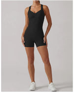 Cross Exposed Back Shaping Nude Yoga Jumpsuit Women Summer Sleeveless Pleate Slim Hip Lifting Short Sport Fitness One Piece Suit