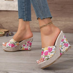 2026 New Women Shoes Fashion Shoes Casual Flip Flops SummerPrint Peep Toe Wedge Slippers