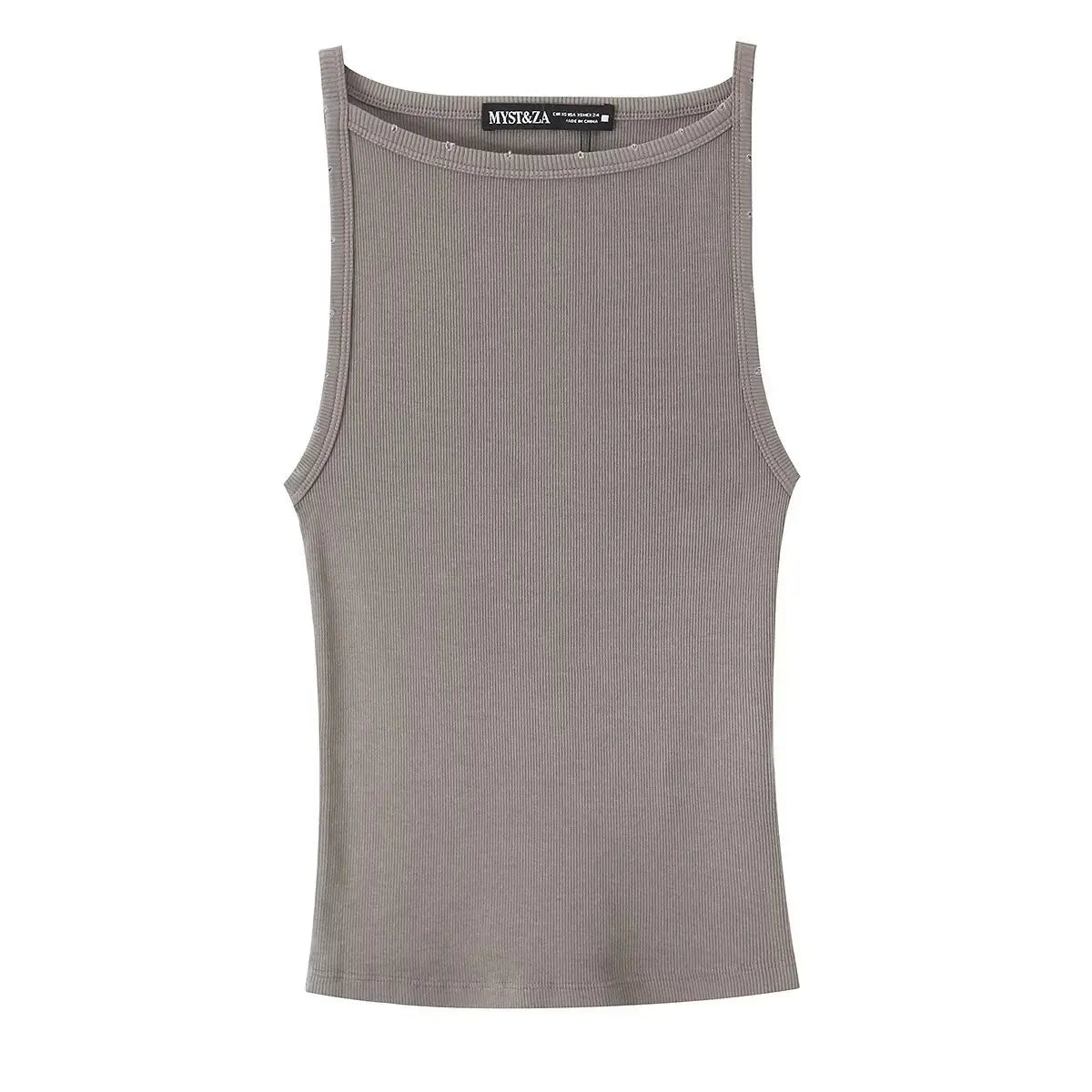 Women's Fashion Halter Neck Top Solid Color Round Neck Women Ribbed Slim Fit Wide Strap Sleeveless Top Casual Basic Tops WCQ7