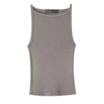 Women's Fashion Halter Neck Top Solid Color Round Neck Women Ribbed Slim Fit Wide Strap Sleeveless Top Casual Basic Tops WCQ7