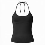 2026 Summer Women Solid Color Basic Vest Tie-up Halter U Neck Sleeveless Slim Fit Tank Tops Trendy Open Back Cami Streetwear