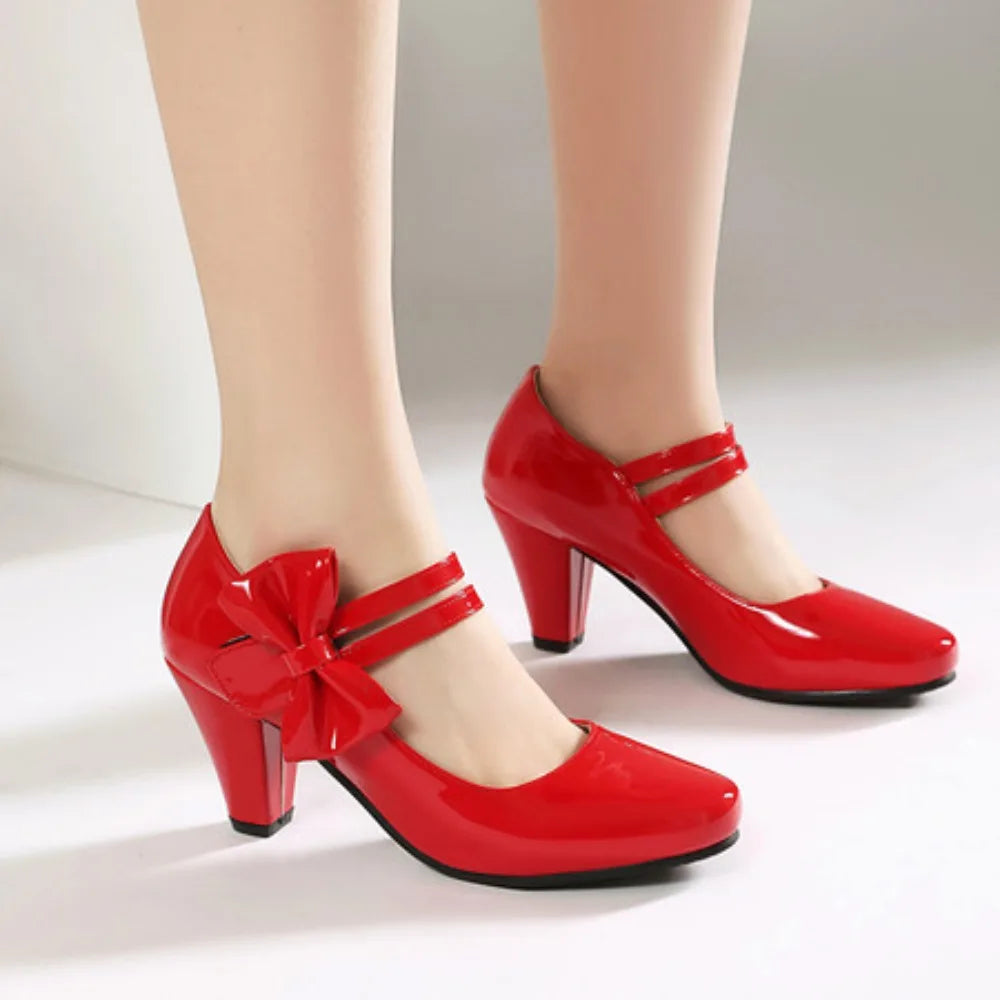 Spring Hot Sale Patent Leather Chunky Heel High Shoes Women's Platform Wedding Party Single Dress Shoes Large Size 33-45 Pumps
