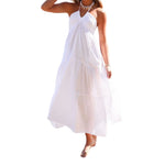 Women Summer Halter Neck Dress Sleeveless Backless Ruffle Hem Flowy Solid Color Dress for Party Beach Club Streetwear Casual