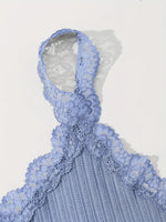 Women Ribbed Pajama Set Lace Trim Cami Top and Pants Sleepwear Soft Breathable Button Front Loungewear