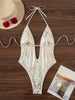 2025 Snake Skin Deep V Neck Backless One Piece Swimsuit Women Swimwear Female Halter High Leg Cut Bather Bathing Suit Swim K7412