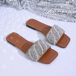 Summer New Square Head Comfortable Casual Slippers Fashionable Lightweight Temperament Rhinestones Outside Slippers