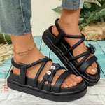 Women's RhinestonePlatform Sandals Casual Cross Strap Summer Shoes Non-Slip Thick Sole Beach Footwear
