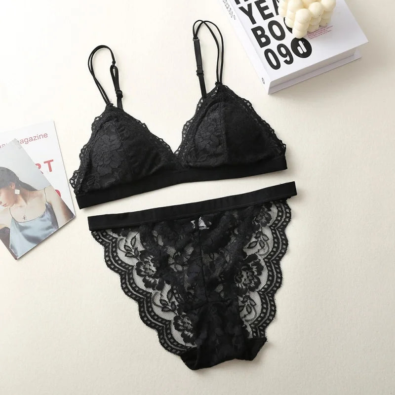 Women Lace Bra And Panties Set Embroidery Lace Bralette Underwear Set Push Up Brassiere Low Briefs Female Sexy Lingerie Set