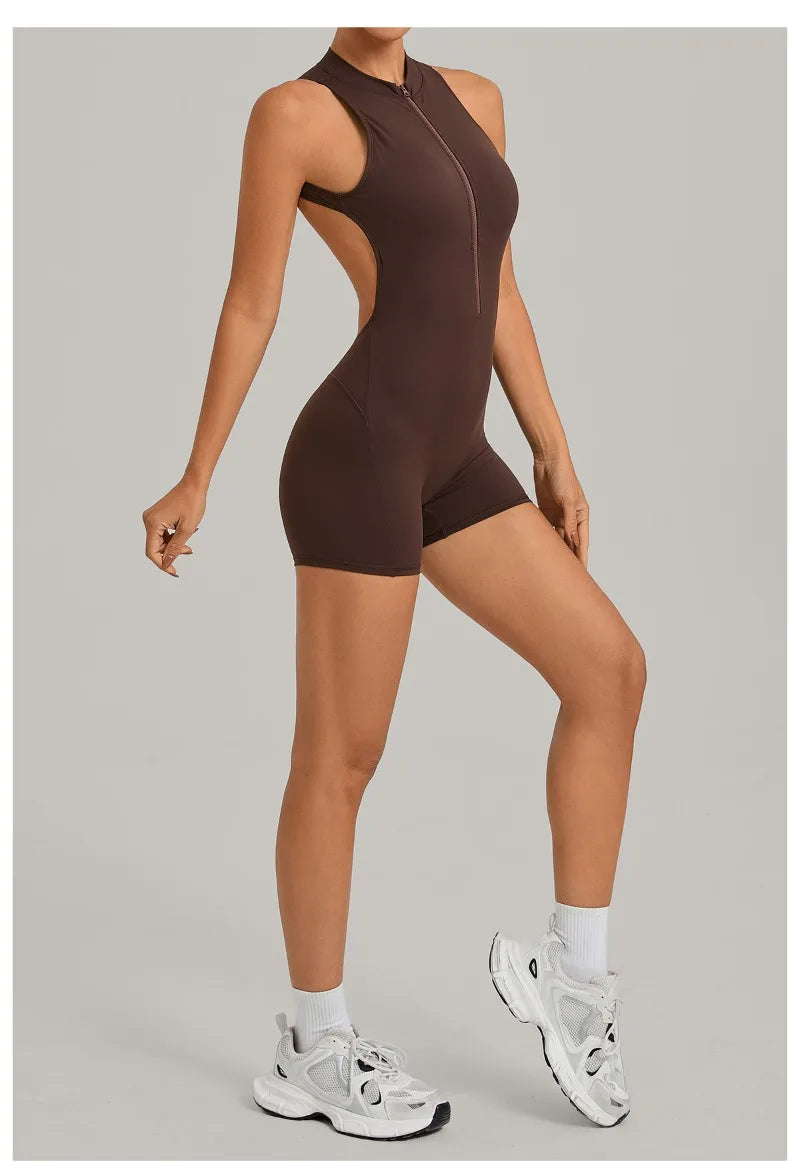 Women's Seamless Yoga Jumpsuits Sports Running Fitness Backless Sleeveless Hip-lifting One-piece Workout Gym Shorts Bodysuits
