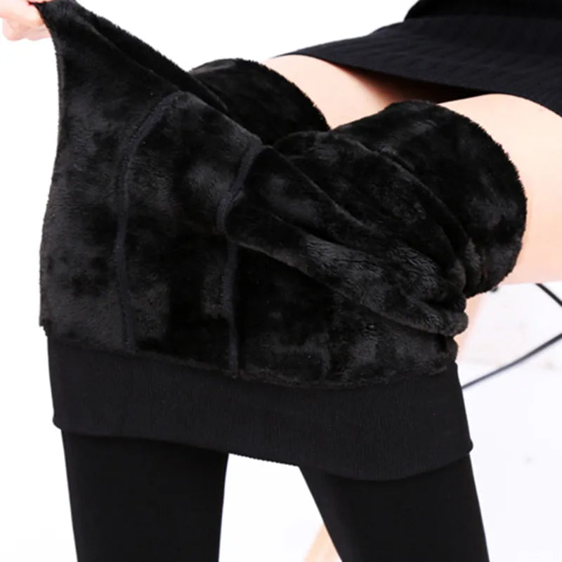 Autumn Winter Warm Fleece Women Leggings Velvet Thicken High Waist Tights Elastic Slim Solid Color Leggings Prevent Cold Tights