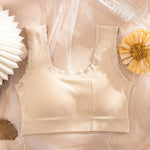 Women Wire Free Bra Removable Pad Bandeau Fixed Wide Lace Trim Strap Rib Tube Top Everyday Layering Intimates