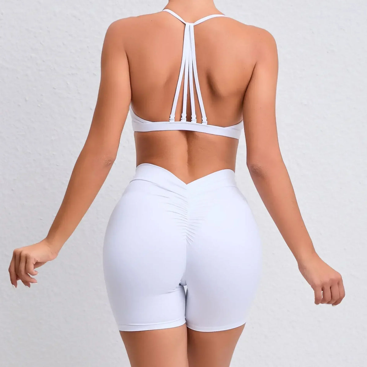 Women's 2-Piece Yoga Sets High Waist Seamless ShortsHip-Lifting & Backless Gym Leggings Quick Dry Workout Fitness Suits