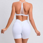 Women's 2-Piece Yoga Sets High Waist Seamless ShortsHip-Lifting & Backless Gym Leggings Quick Dry Workout Fitness Suits