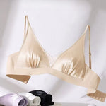 French Elegant Bra Lingerie Wirefree Bra Luxury Satin Bralette for Small Chest Summer Thin Lace Bra Elegant Comfort Bralette