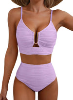 Women's New Swimsuit Bikini Set Fashion Sexy V-neck Hollow Swimsuit High Waist Textured Ruffled Swimsuit Women's Bikini Women