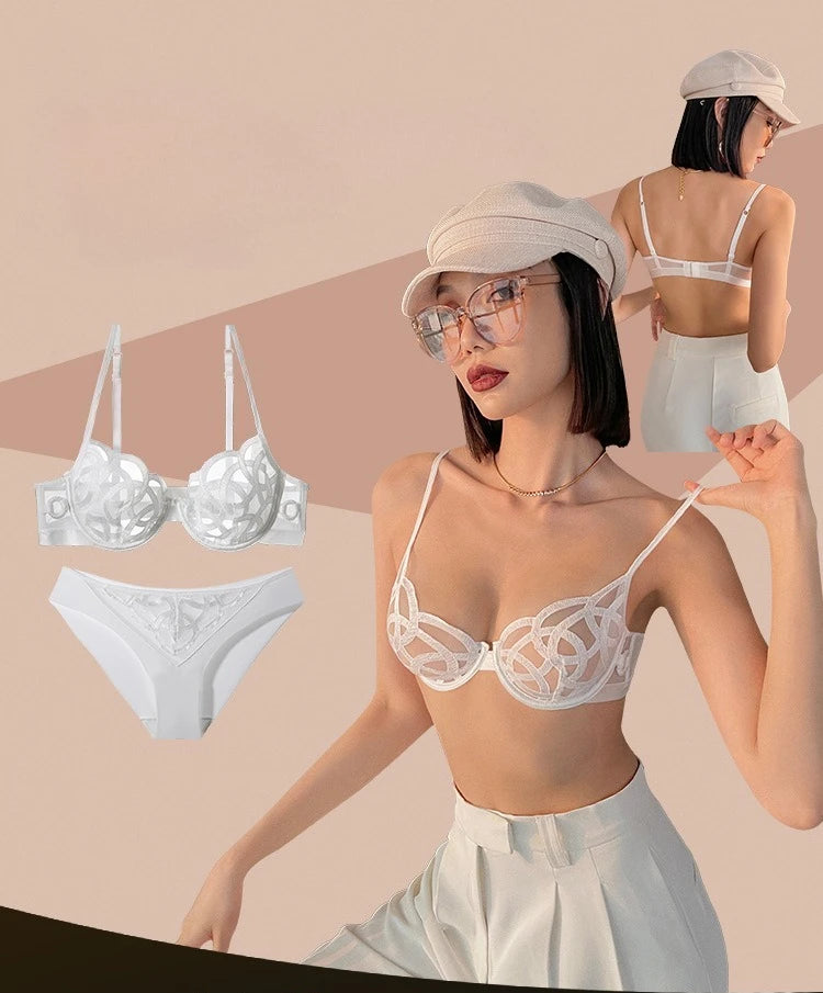 Transparent Brief Sets Lace Sexy Temptation Underwear Women Ultra Thin Push Up Brassiere Hollow Out Bralette Lingerie