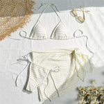 Army Green Solid Swimwears 3 Piece Halter Triangle Bikini Set Cover Ups Micro Thong Sexy Swimsuit Women Beachwear String Bikinis