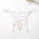 Hot Sexy Mesh Hollow Female Lingerie Transparent Crotchless Women Lace Open Crotch Beading Panties Underwear Erotic Costume