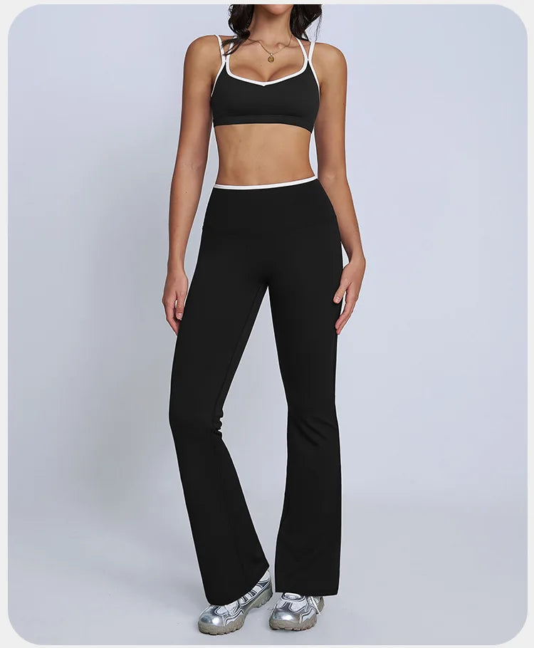 Tight Naked Yoga Shorts Suit Women Double Strap Sports Bra High Waist Flare Leggings Fitness Suit Gym Running Workout Clothes