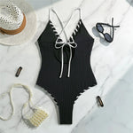 5 Colors V Neck Ribbed Cross Back One Piece Swimsuit Women Swimwear Female High Leg Cut MonokiniBather Bathing Suit Swim V6278