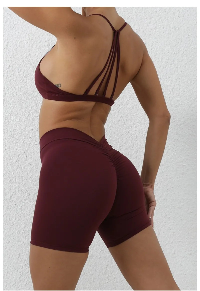 Women's 2-Piece Yoga Sets High Waist Seamless ShortsHip-Lifting & Backless Gym Leggings Quick Dry Workout Fitness Suits