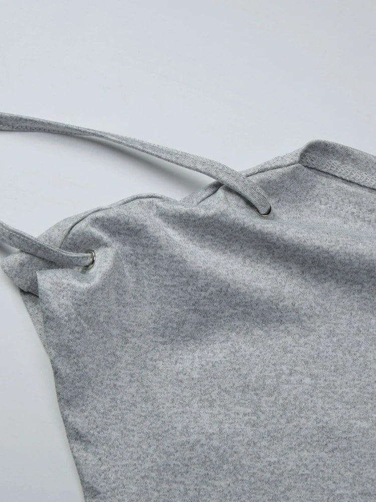 FDYOUI Women's Diagonal Collar Gray T-shirts Y2K Female Off Shoulder Lace-up Holes Cropped Tops Casual Black T Shirt Streetwear