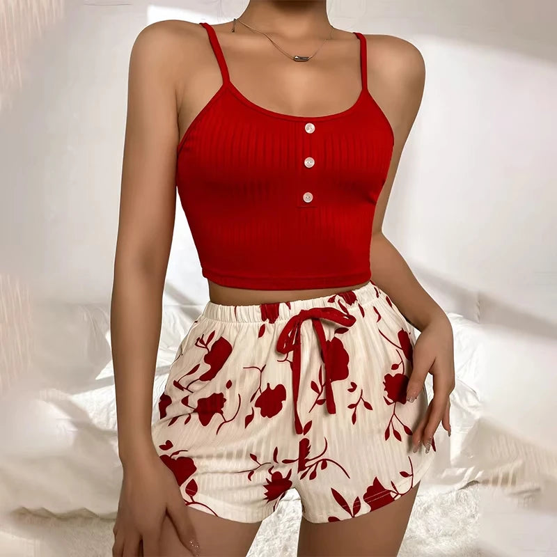 2026 Fashion Casual American Spice Pajama Lady Sweet Cute Casual Comfort Suspender Shorts Pajamas Home Suit Summer New Hot