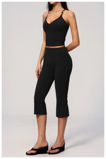Summer New Yoga Clothing Women Solid V Neck Slim Sports Tank Top Athletic Wear High Waist Butt Lift Mid Pants Gym Fitness Suits