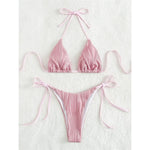 Sexy Wrinkled Halter Brazilian Bikini Female Swimsuit Women Swimwear Two-Pieces Bikini Set Bather Bathing Suit Swim Lady V4101