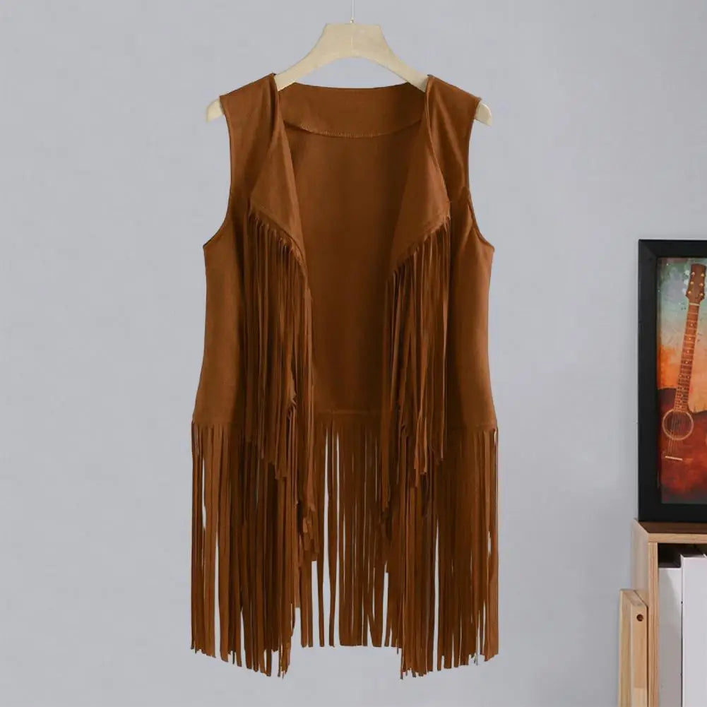 Open Front Tassel Cardigan Women's Fringe Vest Retro Sleeveless Jacket Cowgirl Western Outfits Outerwear
