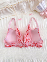 Sweet Pink Lace Bra For Women Front Closure Heart Pattern Underwire Push Up Sexy Ladies Brassiere