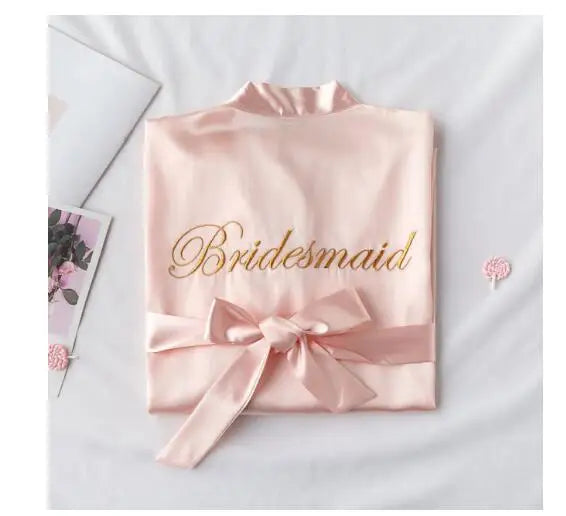1PC/2PCS bride bridesmaid Robe with letters sling cami dress mother sister of the bride wedding gift bathrobe kimono satin robes