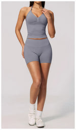 2pcs Seamless Lycra Sports Yoga Sets Women's Hanging Neck Tank Top High Elasticity Hip Lifting Shorts Workout Outfits Tracksuit