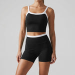 Double Layered Contrasting Yoga Sets Women Shock-absorbing Sports Bra Gym Workout Clothes Outwear High Waist Pants Fitness Suits