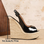 2026 Big Size 42 Sexy Peep Toe Summer Espadrilles Sandals Women Super High Heels Slingback Sandals Platform Sandals Wedges Shoes