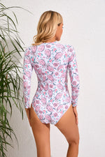 2024 Sexy Zipper Long Sleeve Women One Piece Swimsuit Floral Monokini Swim Wear Surfing Bathing Suit Swimwear Female Clothes