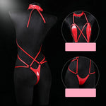 Women Patent Leather Harness Lingerie with Heart Choker Open Back Crotch Less Erotic Bodysuit Intimate Club Wear for Night Party