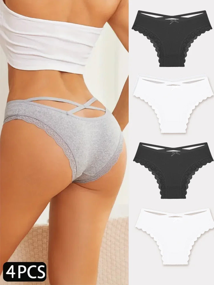 4PCS Cotton Seamless Panties Hollow Sexy Design Unique Low Waist Women Panties Breathable Girls Underwear Soft Lingerie S-XL