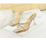 Transparent High Heels Women's Summer New Fashion Thin Heel Sandals Outdoor Wear Rhinestone Slippers Modern Minimalist Style
