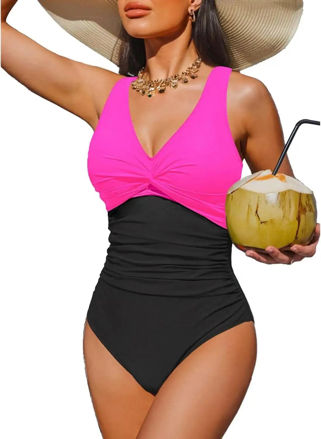 S - XXL Twist Front V Neck Female Swimwear One Piece Swimsuit Women Slim Monokini Backless Bathing Suit Swim Beachwear Bodysuit