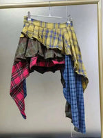 Real Photo Autumn Trend New Fashion Cotton Plaid Patchwork Irregular Skirt High Waist Pants Skirt Women's Streetwear Y2K X6CQ