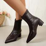 2026 New Vintage Thick Heels Women Slim Ankle Boots Autumn Winter Pointed Toe Stripper Party Short Booties Zapatos De Mujer