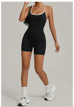 Spring/summer Women's Contrasting Yoga Jumpsuit Hollow Out Cross Back Camisole One Piece Sports Suit Hip Lifting Fitness Romper