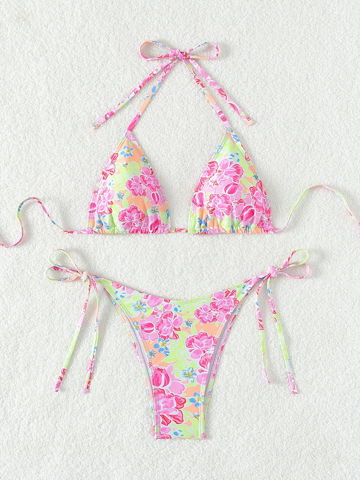 Blue Floral Print 2 Piece Micro Bikini Set for Women 2025 New Push Up Bra Thong Swimsuit Beach Bathing Suit Holiday Swimwear
