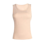 Women Thermal Vest Round Neck Sleeveless Thick Fleece Lining Bottom Vest Solid Color High-Elastic Fit Thermal Tops
