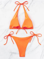 String Bikini 2026 Women Solid Halter Swimsuit Sexy Tie Side Swimwear Female Bathing Swimming Swim Suit Beachwear