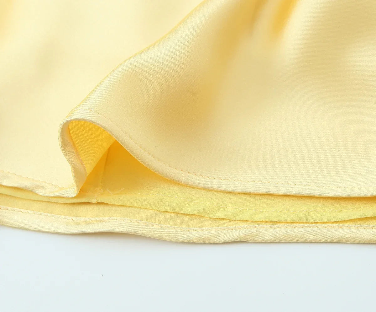 Foridol V Neck Backless Satin Long Dress Women Sexy Beach New in Maxi Summer Dress Spaghetti Strap Yellow Party Vestidos 2025