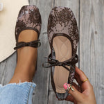 BigSize 43 Breathable White Lace Mary Jane Flats Women Comfy Walk Square Toe Casual Office Lady Ballet Flats Shoes Daily Wear