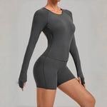 Women's Yoga Jumpsuits Sports Fitness Hip-lifting Long-sleeved Backless Running Training Workout Gym Shorts One-piece Bodysuits